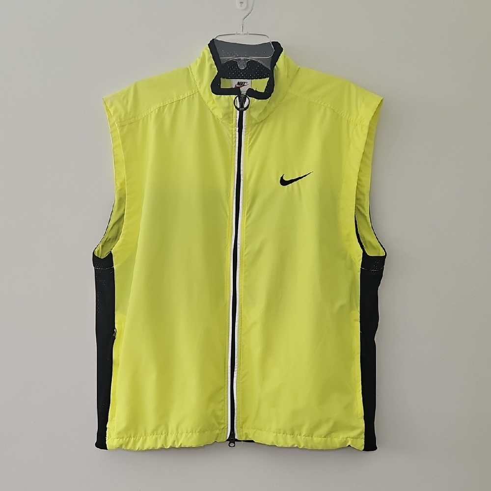 Nike Bright Yellow Windbreaker Vest With Reflective Details Size Large